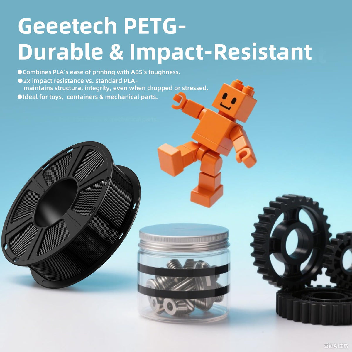 Geeetech PETG Filament 1.75mm, 1 KG (2.2lbs) Spool 3D Printer Filament, Black