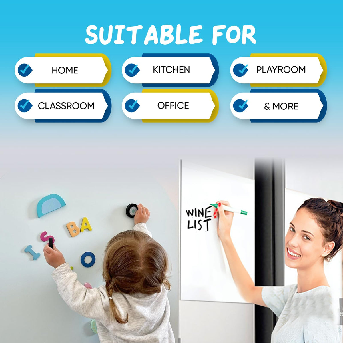 YOUNGJQ Magnetic Dry Erase Board Paper for Wall Self Adhesive Whiteboard with Starter Kit