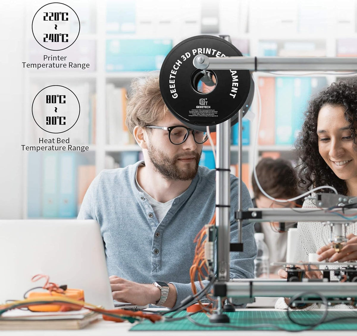 Geeetech PETG Filament 1.75mm, 1 KG (2.2lbs) Spool 3D Printer Filament, Black