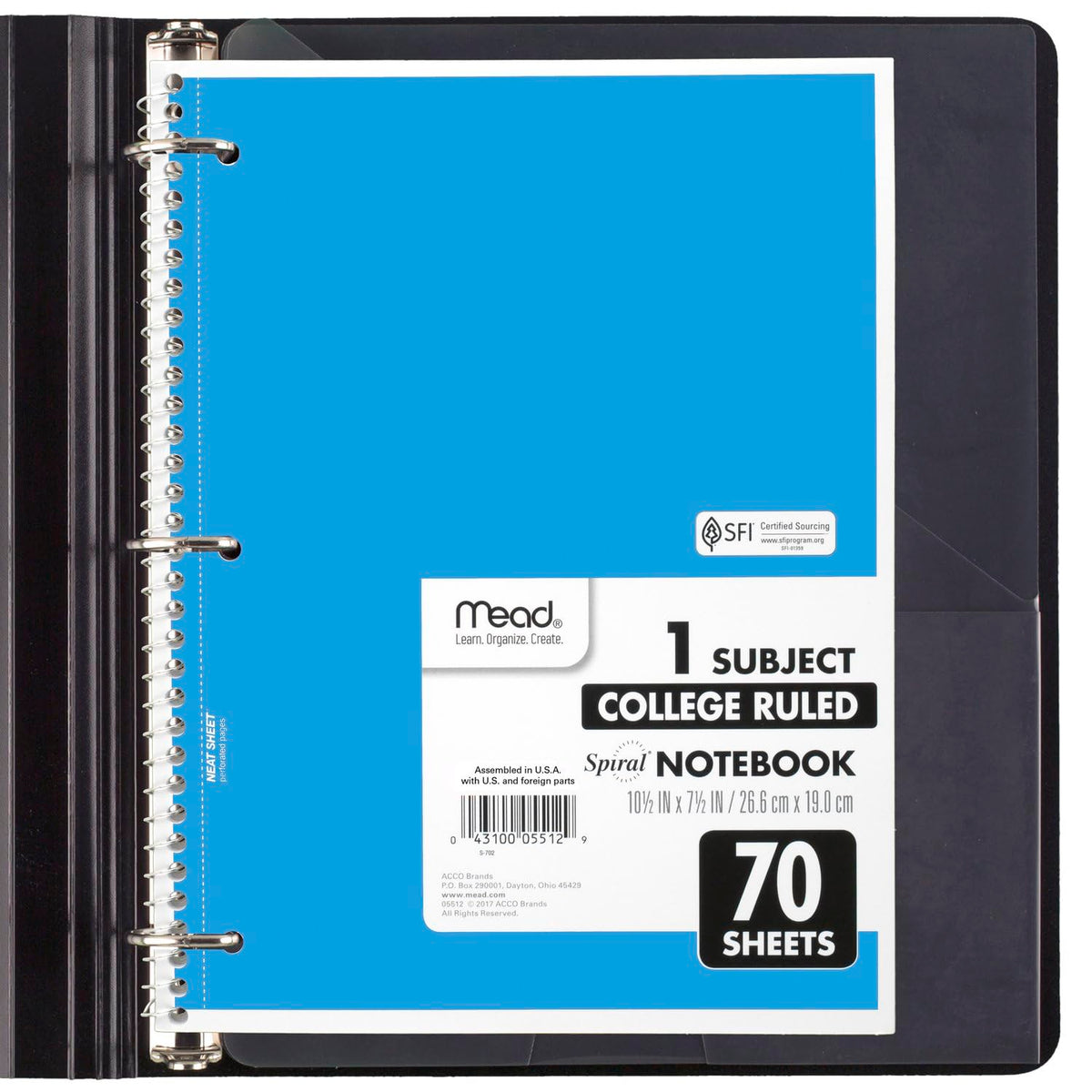 Mead Spiral Notebook, 6 Pack, 1 Subject, College Ruled Paper