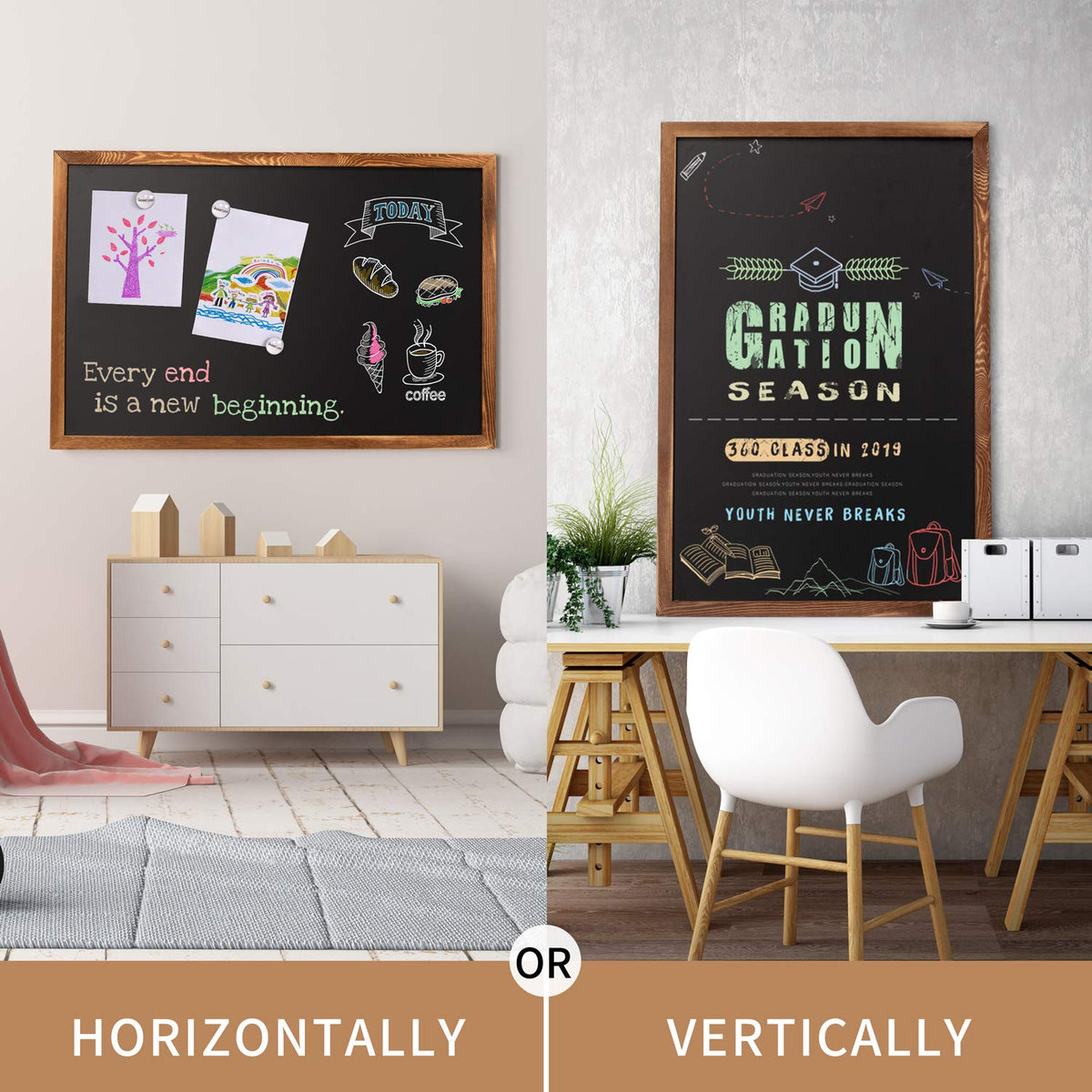 Board2by Large Magnetic Chalkboard Black Board 46 x 32 in, Rustic Brown