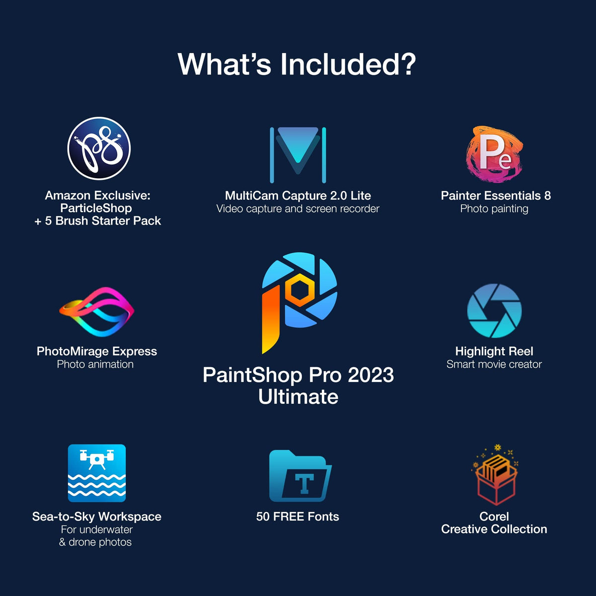 Corel PaintShop Pro 2023 Ultimate | Powerful Photo Editing & Graphic Design Software + Creative Suite | Amazon Exclusive ParticleShop + 5 Brush Starter Pack [PC Key Card]