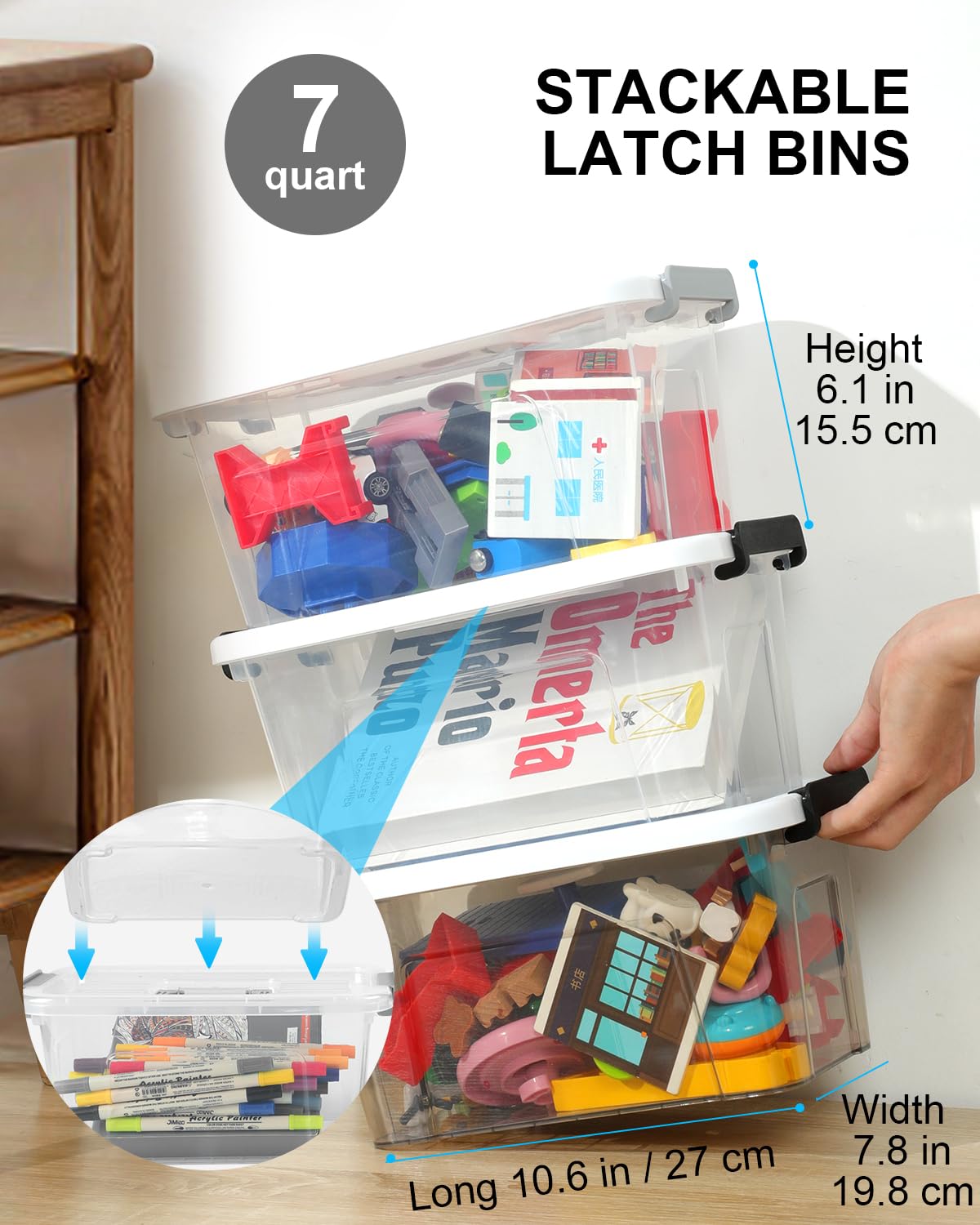 Plastic Storage Bins with Lids 6 Pack Storage Organizer, 7 Quart, Clear
