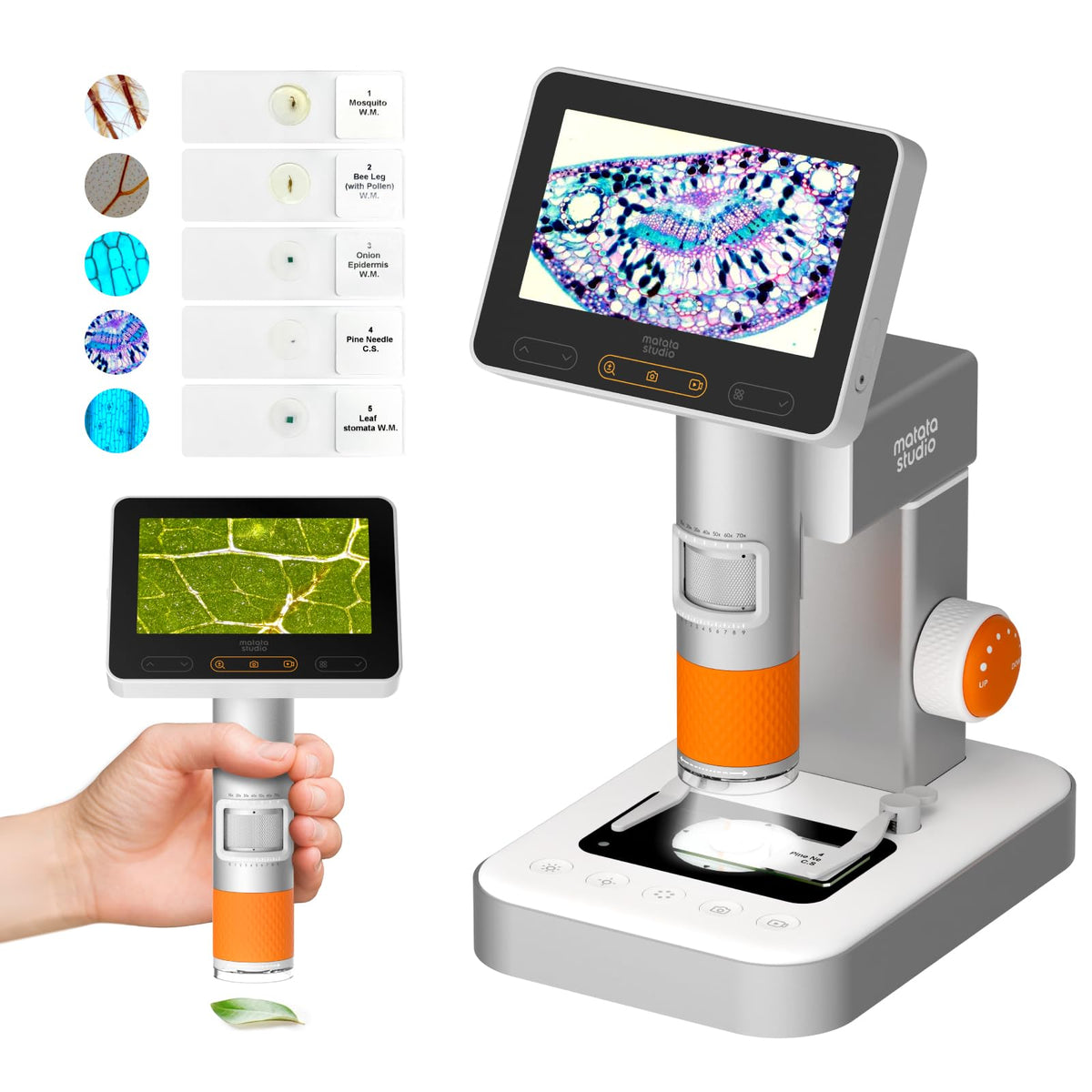 MX2-AS Microscope for Kids, 2-in-1 Handheld Miniscope, 1600X Digital Microscope with 4.3-inch 1080P Screen