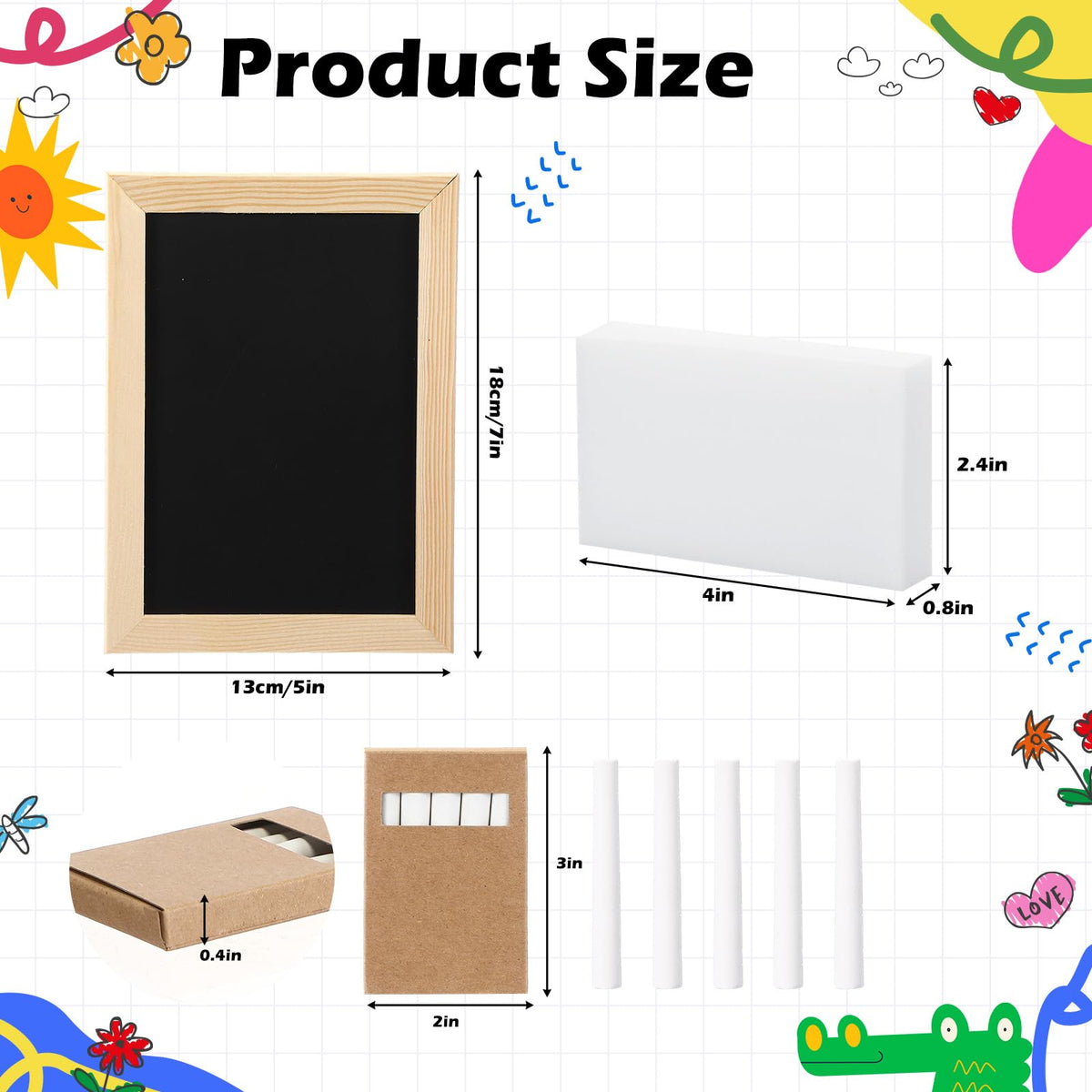 Feifeiya 12 Set Small Chalkboard with Chalk Sticks and Eraser 5" x 7" Double Sided