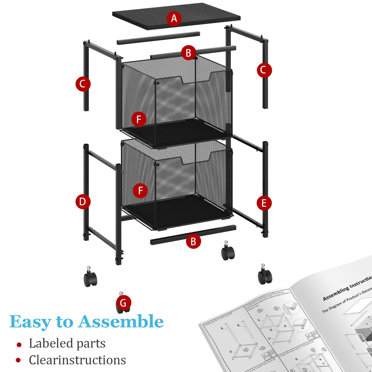 File Cart with 2 Storage Drawers