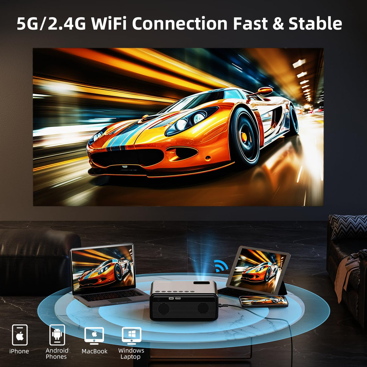 FUDONI WiFi Bluetooth Projector