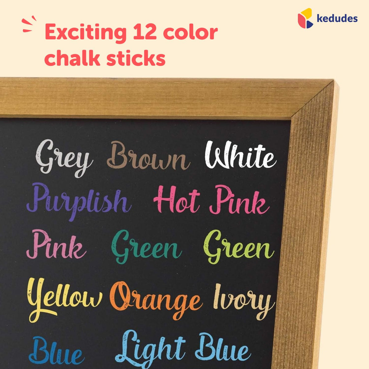 kedudes Dustless Chalk with Eraser, 24pk - 12 Colored Chalkboard Chalks and 12 White Chalk