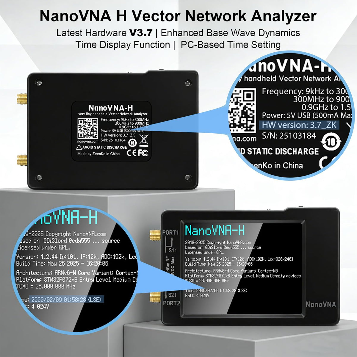 [Upgraded] AURSINC NanoVNA-H Vector Network Analyzer 9KHz -1.5GHz Latest HW V3.7 HF VHF UHF Antenna Analyzer, Measuring S Parameters, SWR, Phase, Delay, Smith Chart