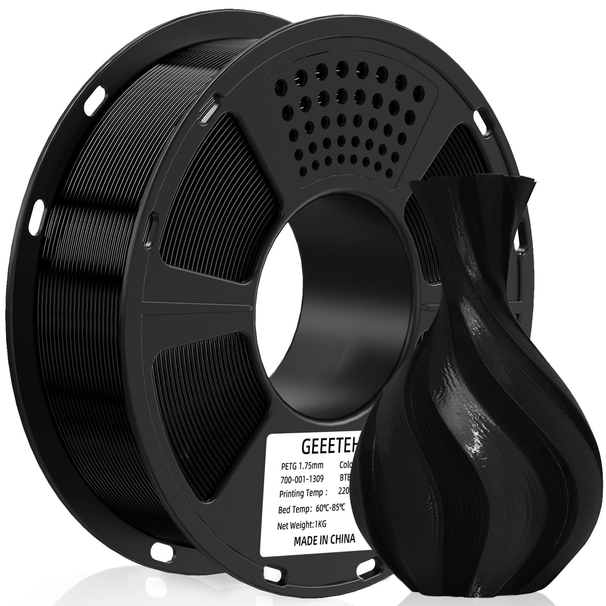 Geeetech PETG Filament 1.75mm, 1 KG (2.2lbs) Spool 3D Printer Filament, Black