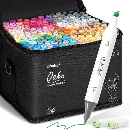 Ohuhu Alcohol Markers - 160-color Double Tipped Art Marker Set  - Chisel and Fine Dual Tips - Oahu