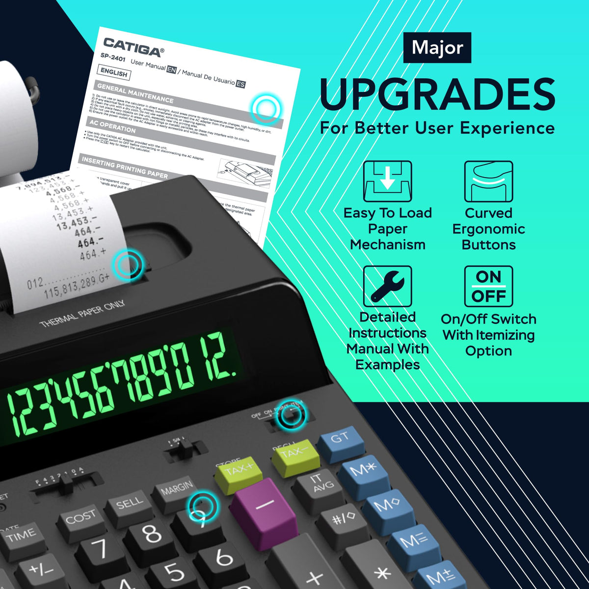 CATIGA 12 Digit Thermal Printing Calculator with Tape Print Out, accounting