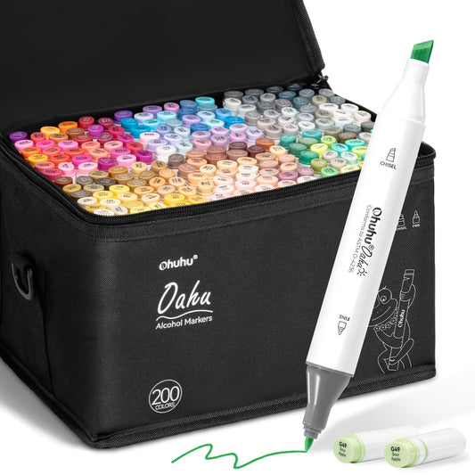 Ohuhu Alcohol Markers 200 Colors - A- Chisel and Fine Dual Tips -