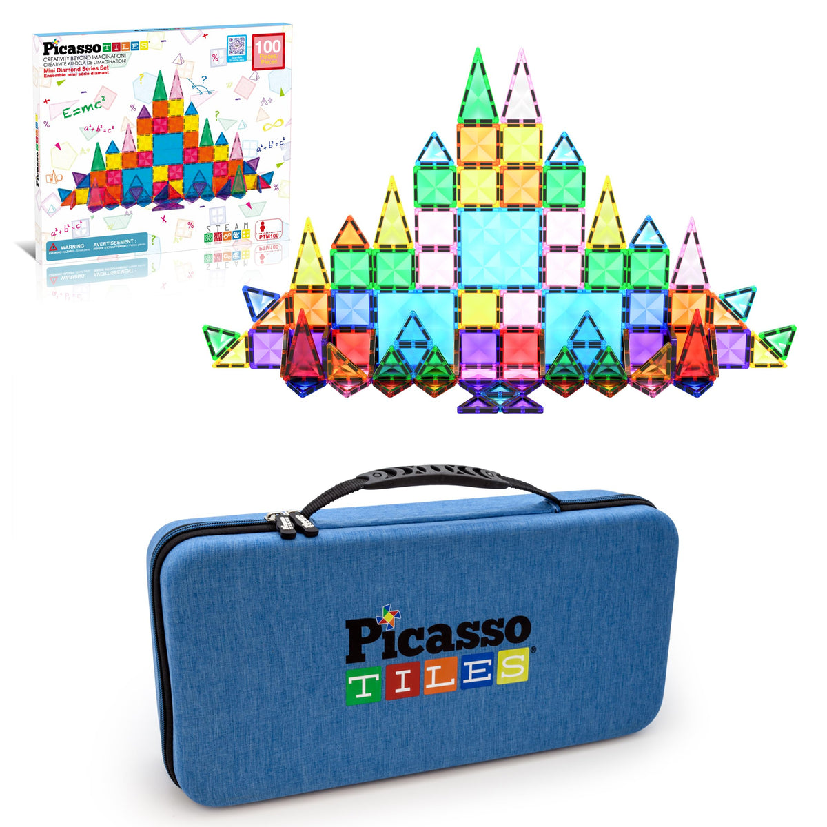 PicassoTiles 100 PC Magnetic Mini Tiles + Carry Case: STEAM Educational
