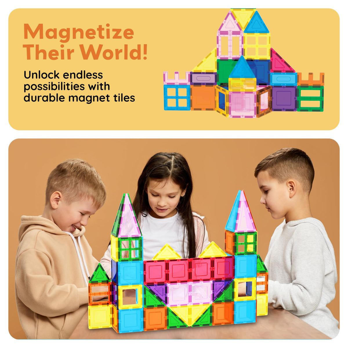 PicassoTiles 101 PCs Magnetic Tiles Building Blocks with Car & Drawstring Carry Bag