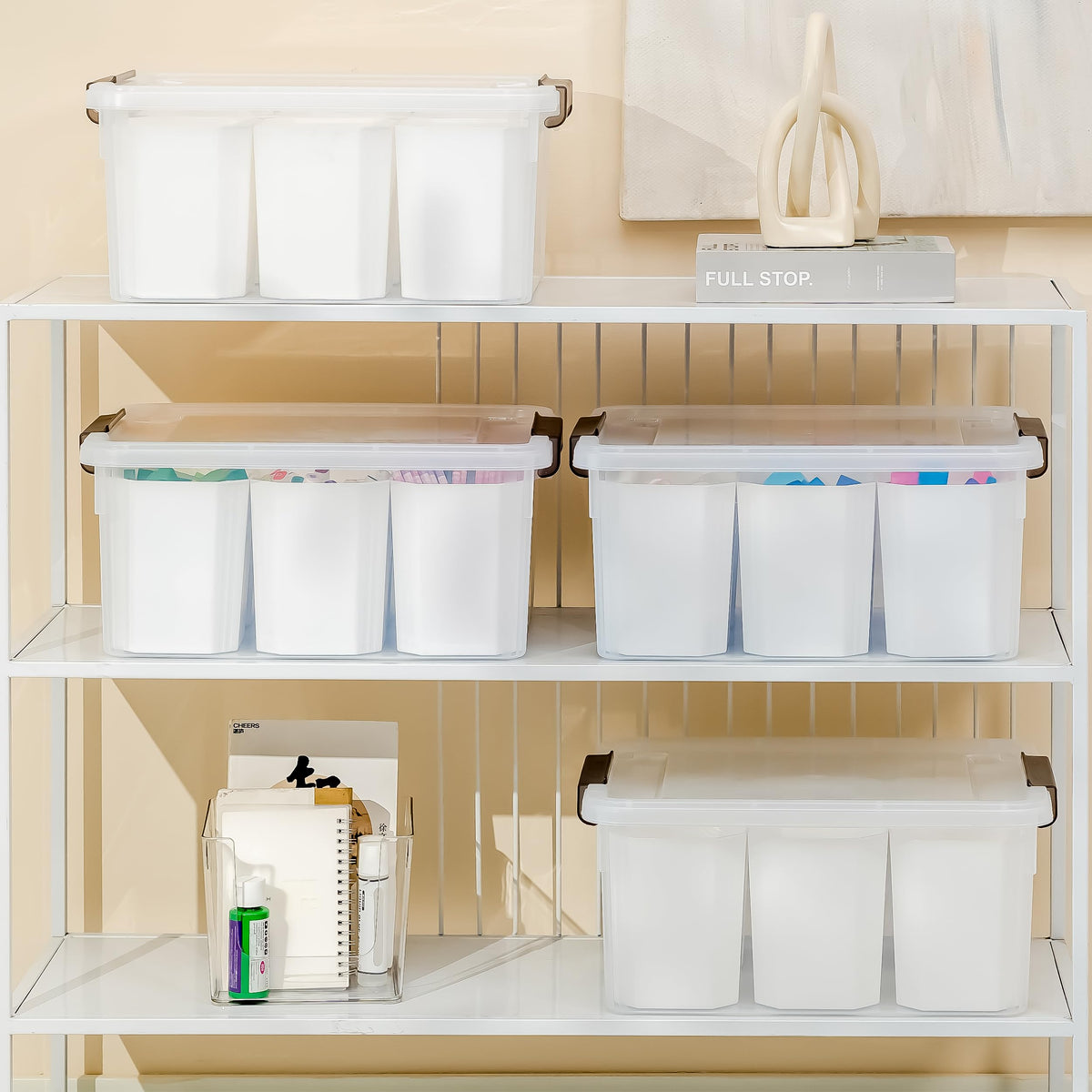17 QT Plastic Storage Box with Removable Tray and 6 Detachable Tall Inserts, 4 Packs