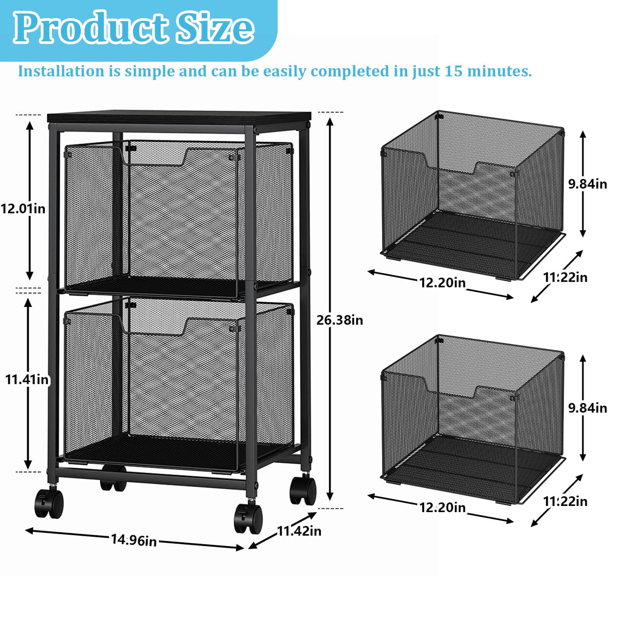 File Cart with 2 Storage Drawers