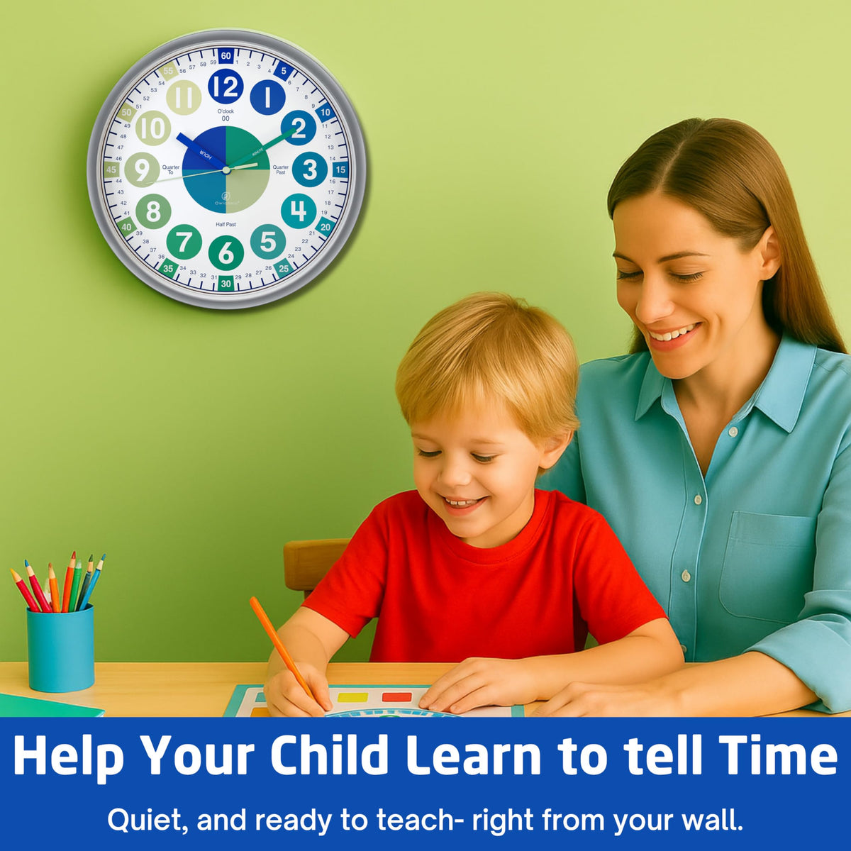 Clock for Kids – Educational Analog Learning Wall Clock, Non Ticking