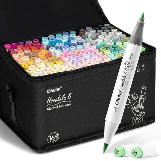 Ohuhu Alcohol Markers Brush Tip: 168-Color Double Tipped Art Marker Set
