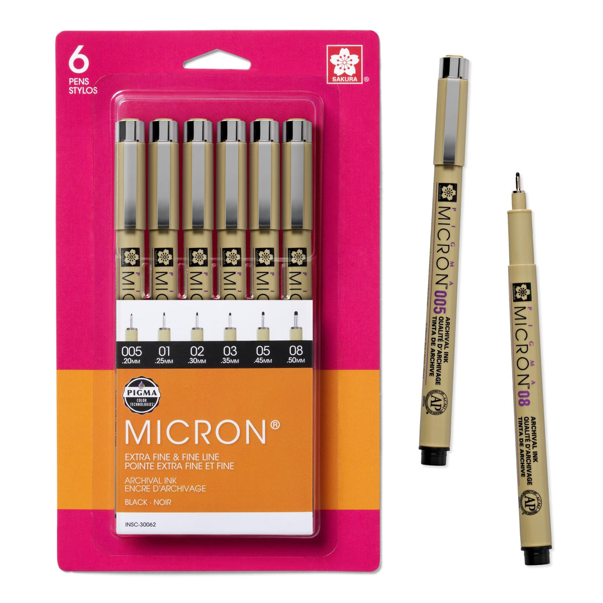 SAKURA Pigma Micron Fineliner Pens - Archival Black Ink Pens- 6 Pack