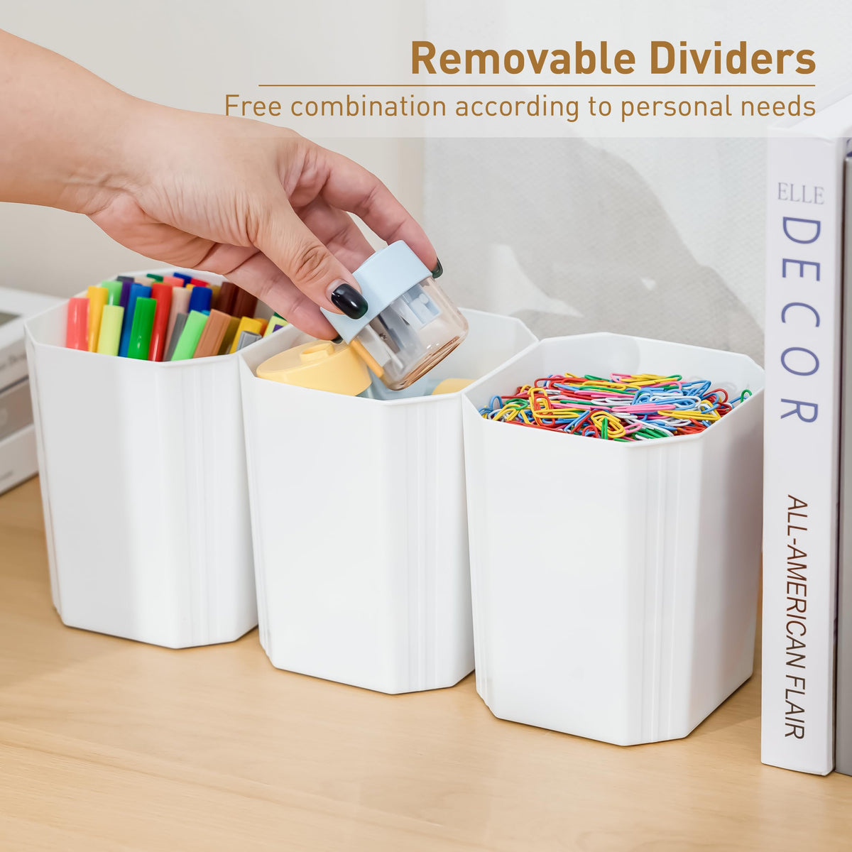 17 QT Plastic Storage Box with Removable Tray and 6 Detachable Tall Inserts, 4 Packs