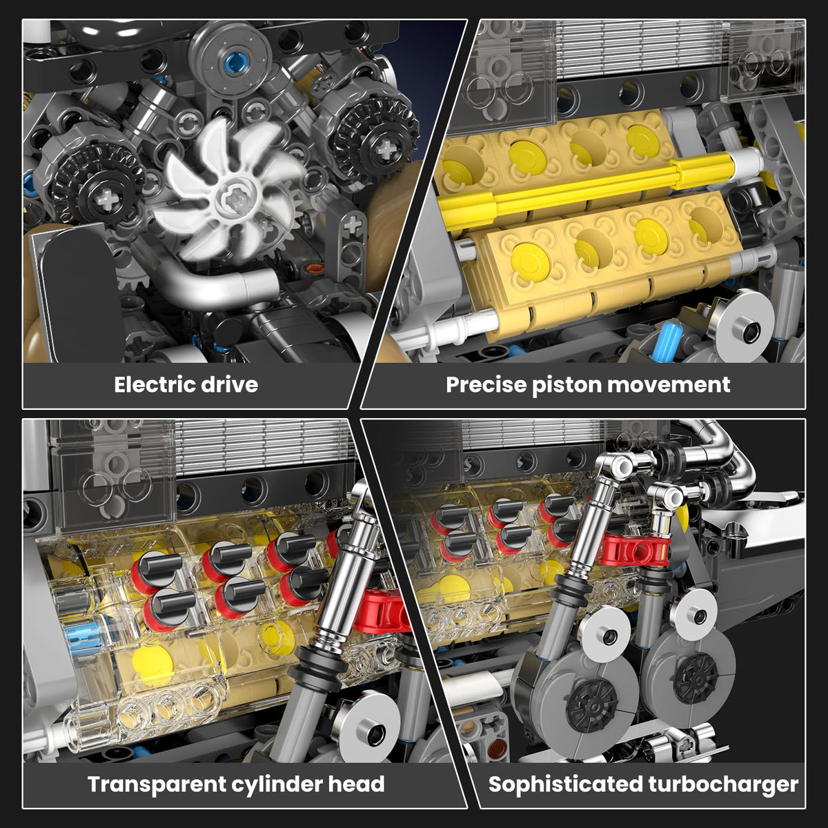 Mould King W16 Engine Toys Building Sets,  V8 Mini Engine Scale Model with Motor, 10131 STEM DIY(952 Pieces)