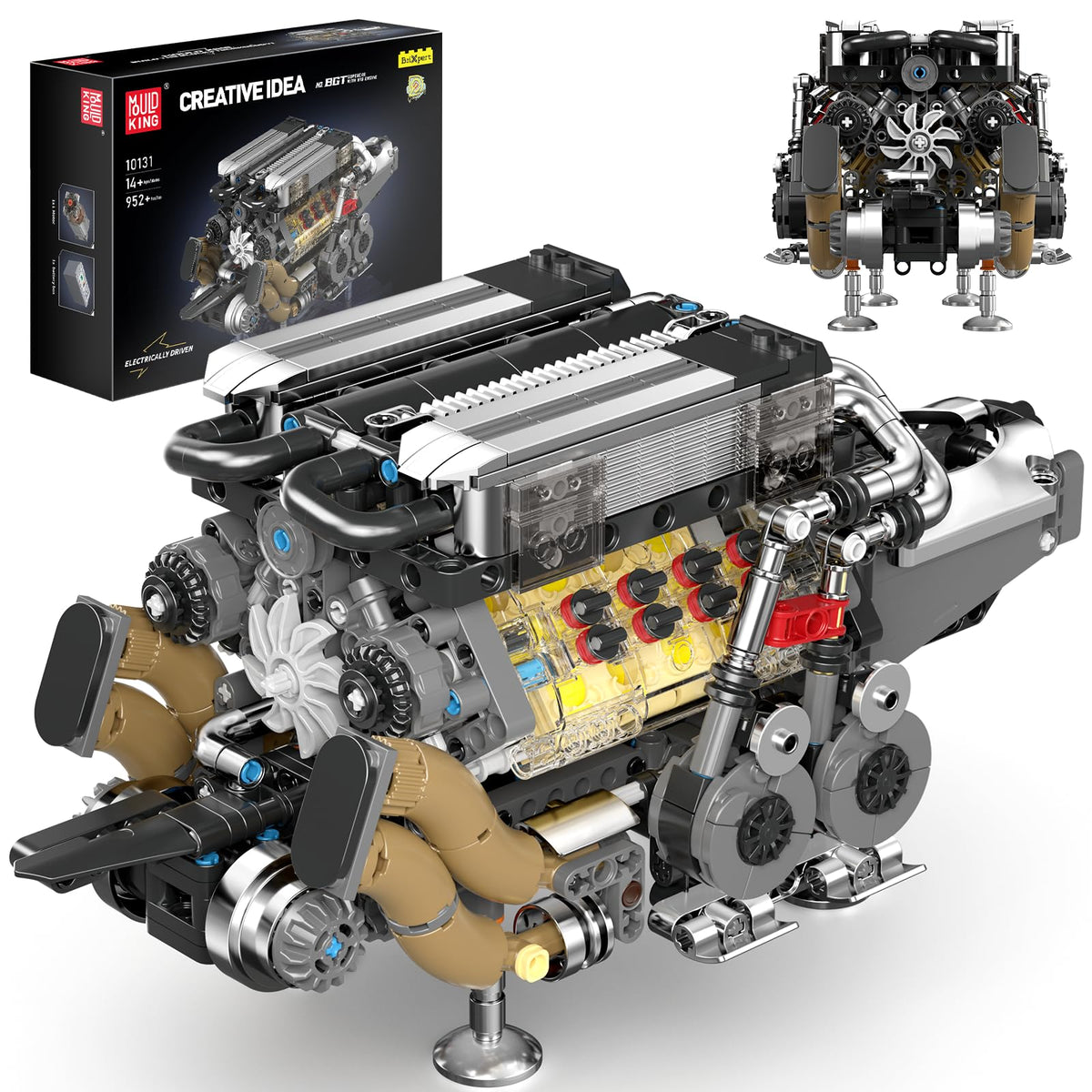 Mould King W16 Engine Toys Building Sets,  V8 Mini Engine Scale Model with Motor, 10131 STEM DIY(952 Pieces)