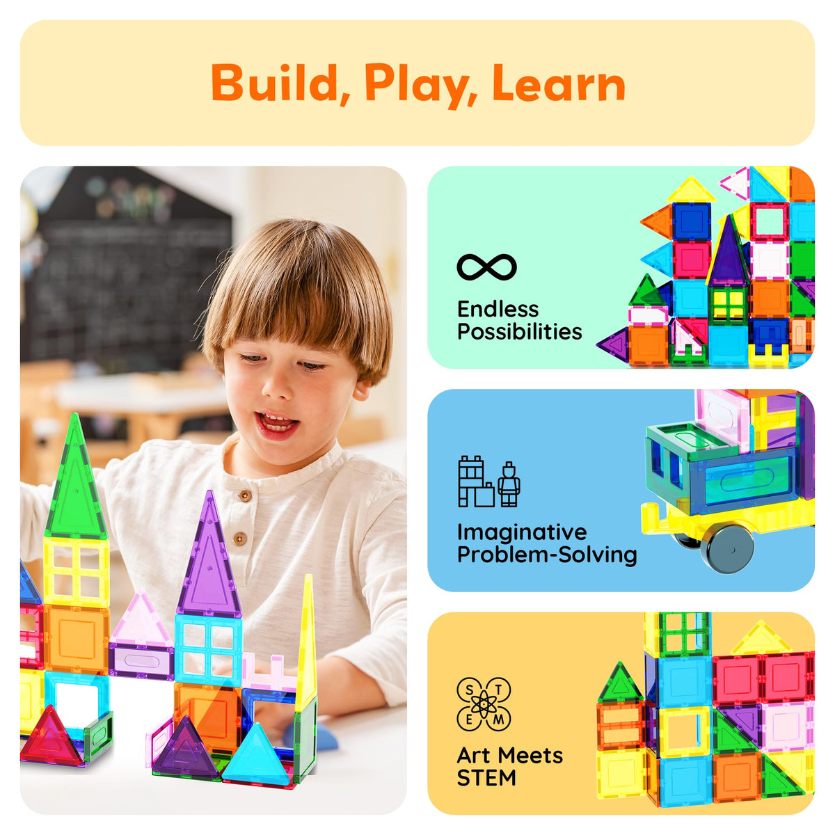 PicassoTiles 101 PCs Magnetic Tiles Building Blocks with Car & Drawstring Carry Bag