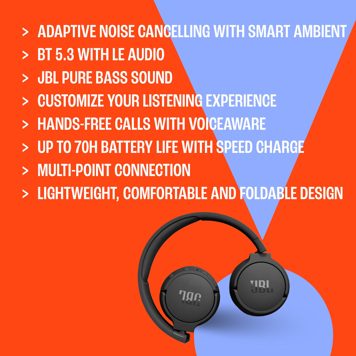 JBL Tune 670NC - Adaptive Noise Cancelling with Smart Ambient Wireless On-Ear Headphones