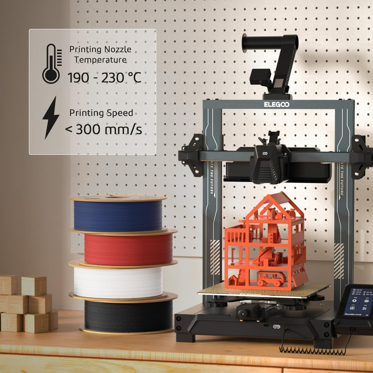 ELEGOO Matte PLA Filament Bundle 4KG, 1.75mm 3D Printer Filament Dimensional Accuracy +/- 0.02mm, 1kg Carboard Spool (2.2lbs) Fits for Most FDM 3D Printers(Black, White, Navy Blue, Ruby Red)