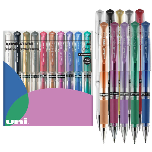 Uniball Signo 207 Gel Impact Stick Pens - 10 Assorted 1.0mm