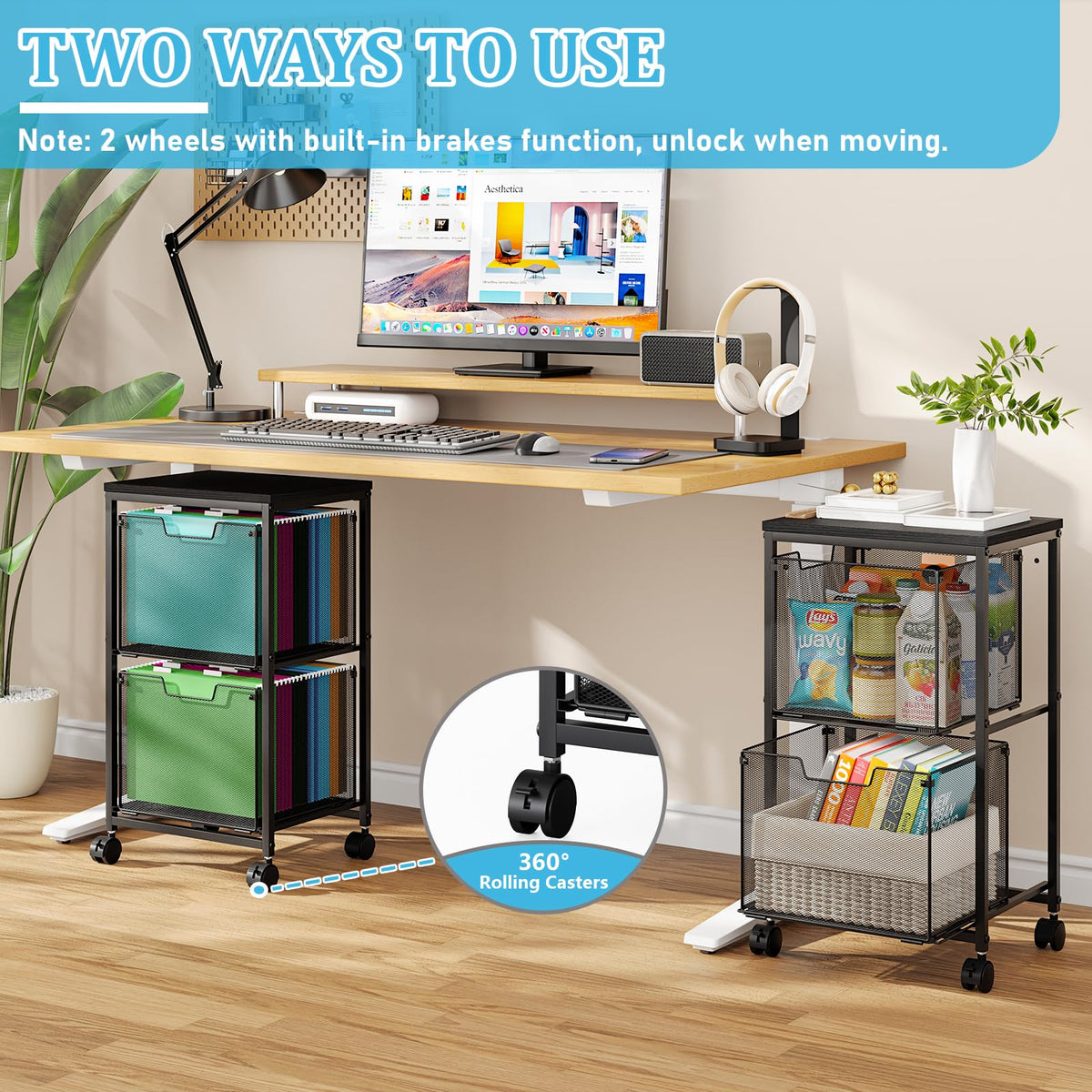 File Cart with 2 Storage Drawers