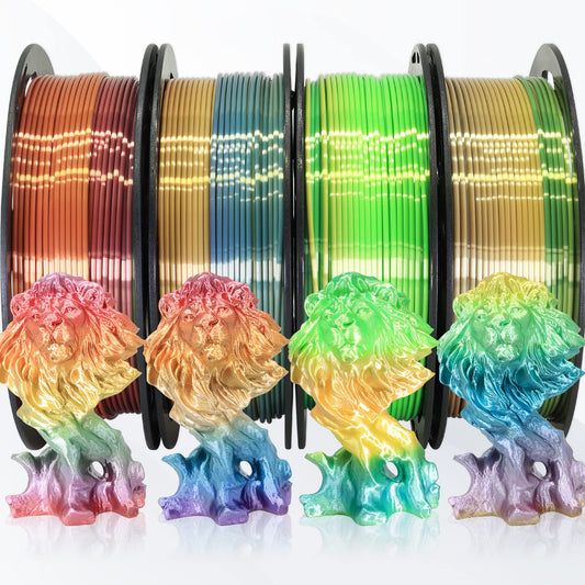 1.75mm Silk Shiny 4 Types Rainbow Multi Colored Fast Color Change PLA 4 in 1