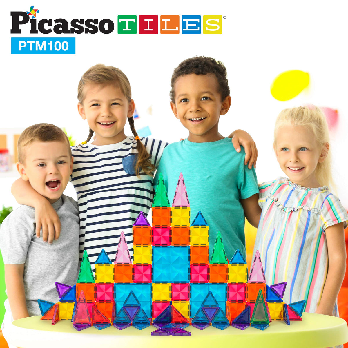 PicassoTiles 100 PC Magnetic Mini Tiles + Carry Case: STEAM Educational