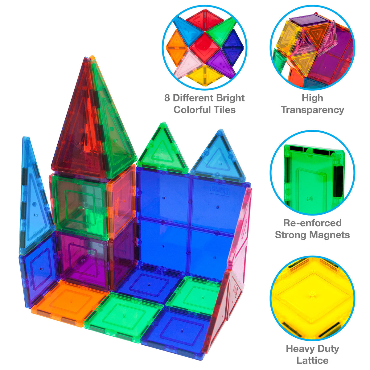 PicassoTiles 60PC Magnetic Tiles + Carry Case Bundle: STEAM Educational