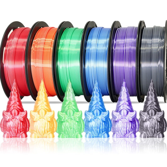 Dual Color 1.75mm 3D Printer Filament Bundle, Silk PLA 6 Spools Pack - White Red, Orange, Green, Blue, Purple, Black - 3D Printing PLA 250g X 6 Spools
