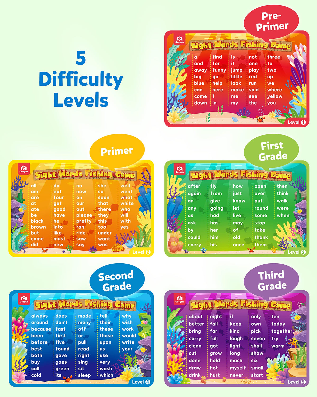 Coogam Wooden Magnetic Fishing Sight Words Game